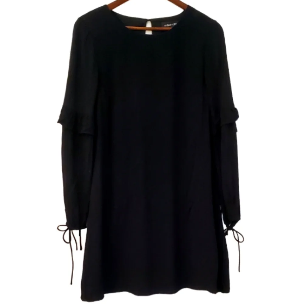 Sugar Lips Black lined long sleeve Tunic Dress with ties on sleeves S - Picture 1 of 8